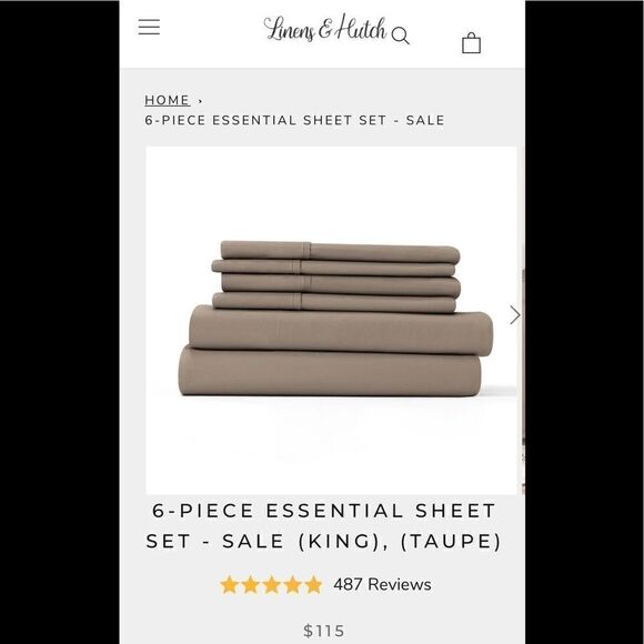 NWT Linens & Hutch 6-Piece Sheet Set - King (Taupe) - Picture 3 of 8